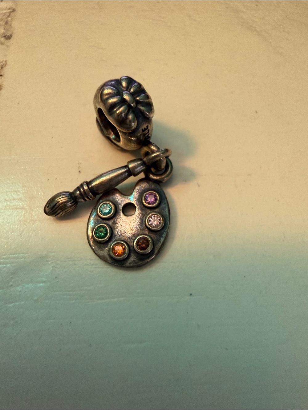 Pandora Silver Artist Palette & Brush Charm with Multicolor Stones
